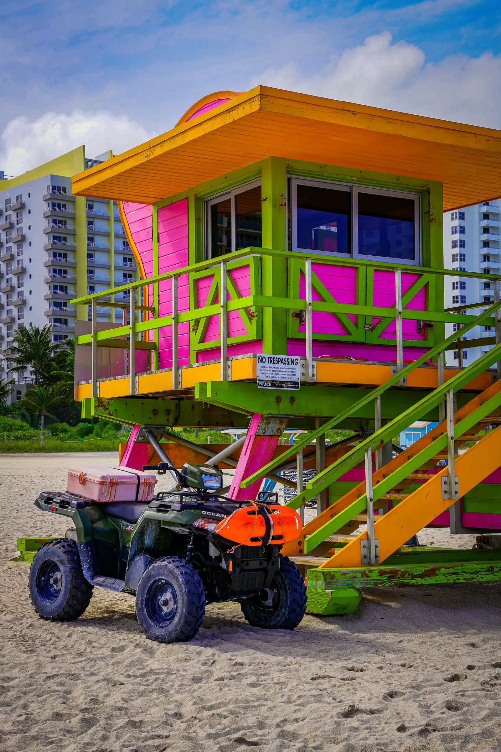 The vibrant atmosphere of Miami, a with cold reflections shot.
