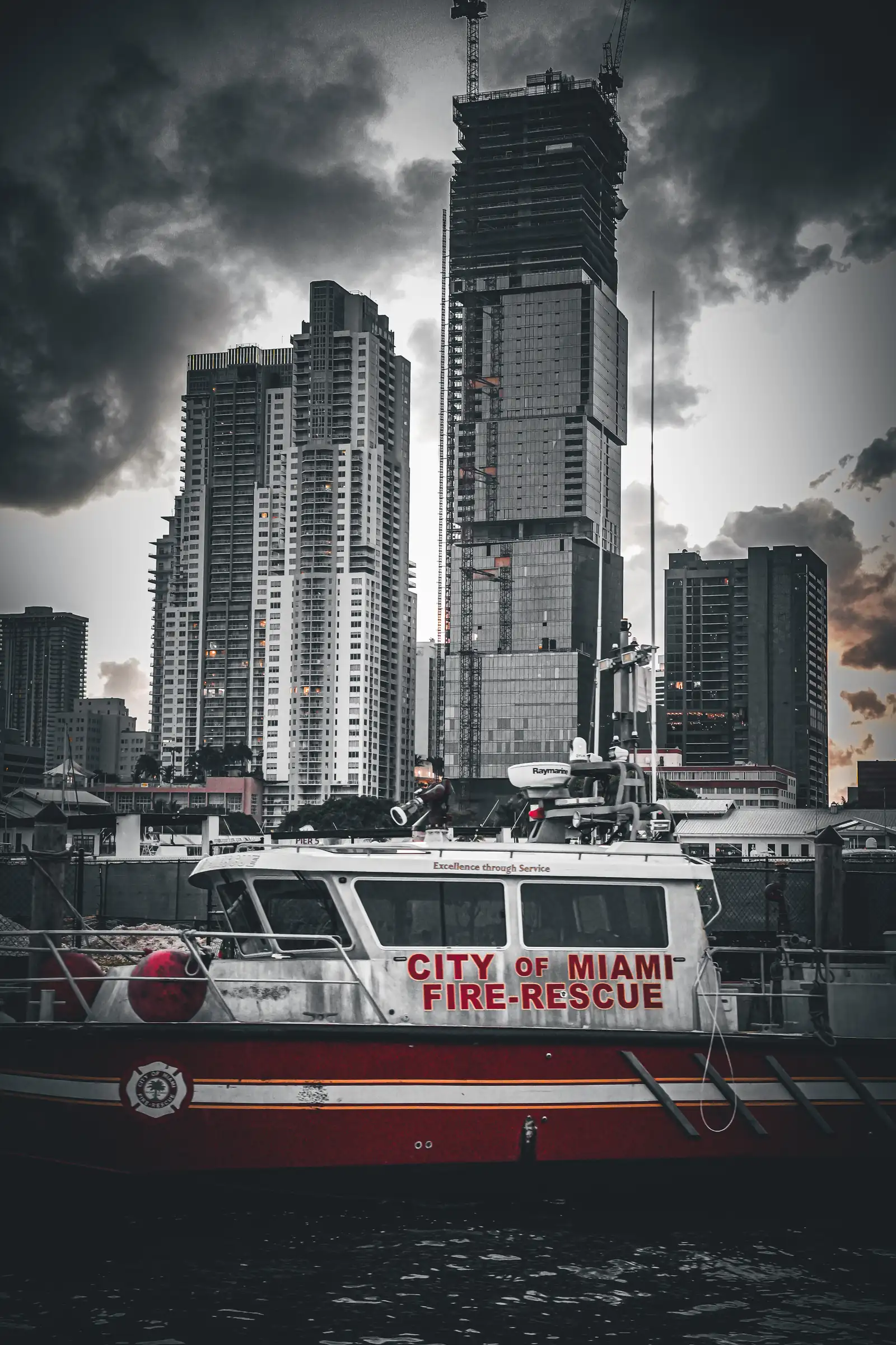 A urban view of Miami. with cold reflections